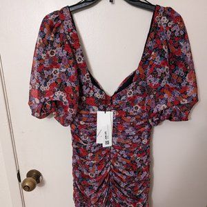 Zara ruched floral mini dress size S (new with tags)